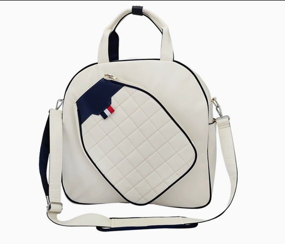 Colour-block racket bag — pickleball cut, quilted paddle-shaped pocket
