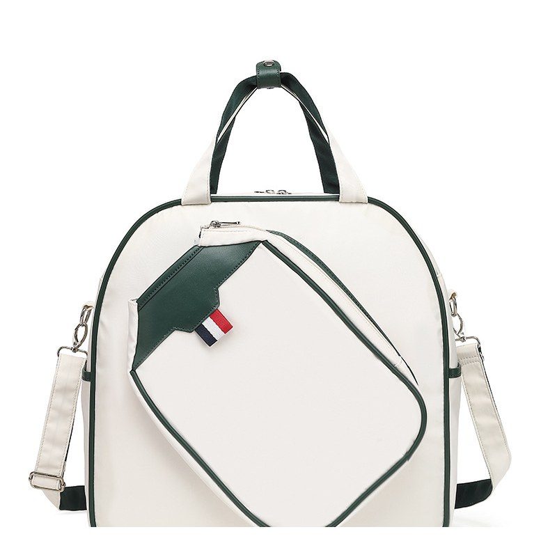 Colour-block racket bag — front view with top handles