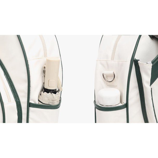 Colour-block racket bag — side slip pockets for umbrella and bottle