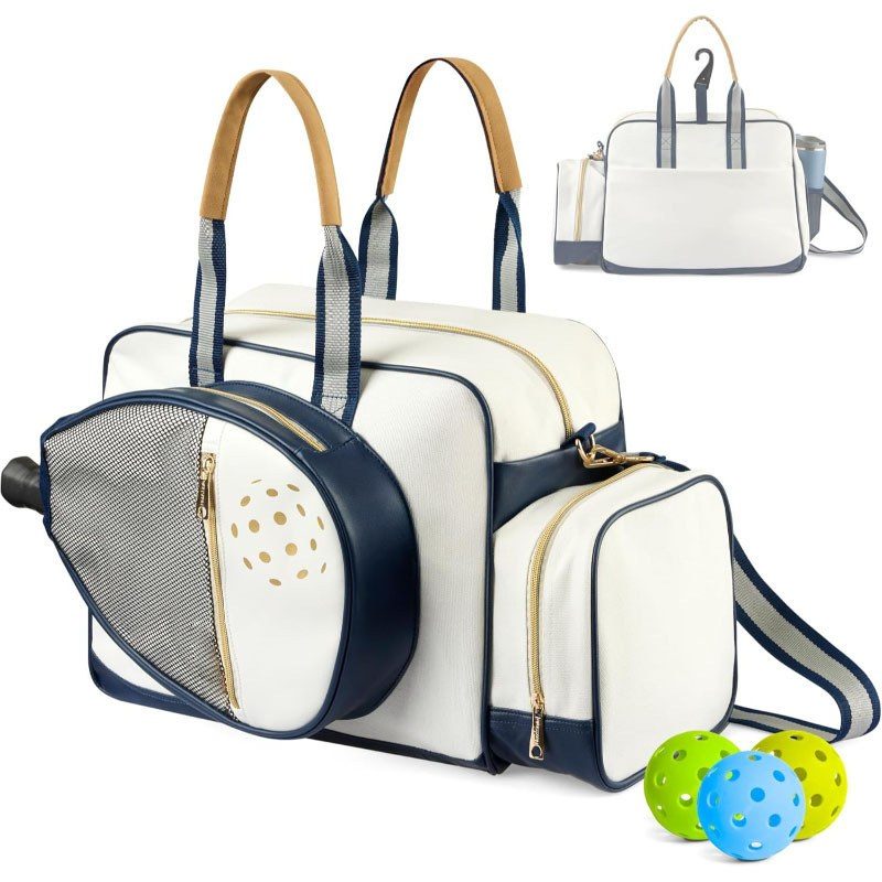 Pickleball duffel — studio view with paddles and balls